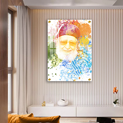 ציור פופ ארט צבעוני של הרב עובדיה יוסף על קנבס או זכוכית מחוסמת