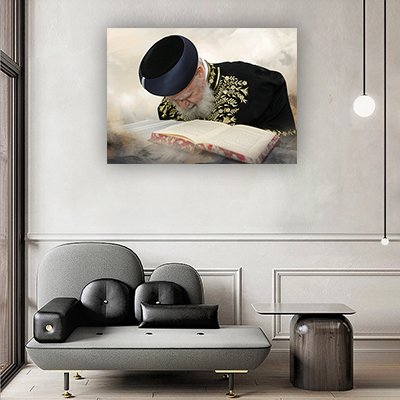 תמונה של הרב עובדיה יוסף מתפלל על קנבס או זכוכית