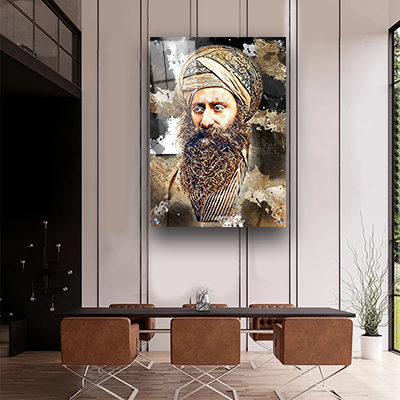 1466 - ציור מודרני של הבן איש חי בגווני זהב על קנבס או זכוכית