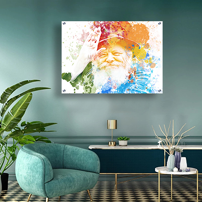 ציור פופ ארט צבעוני של הרבי מליובאוויטש מחייך