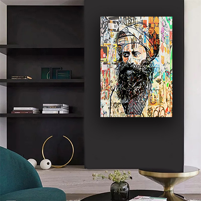 1481 - ציור פופ אפ גרפיטי מודרני של הבן איש חי על קנבס או זכוכית