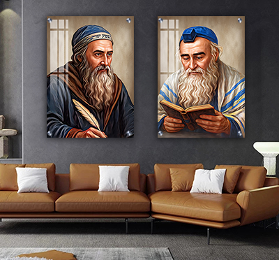 17735 - סט ציורים של רבי שמעון בר יוחאי ורבי מאיר בעל הנס על קנבס או זכוכית