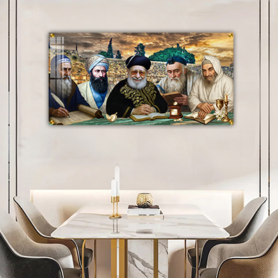 3011 - תמונת רבנים שונים על רקע הכותל בשעת שקיעה