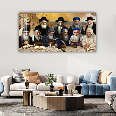 3103 - תמונה של רבנים על רקע הכותל בשקיעה