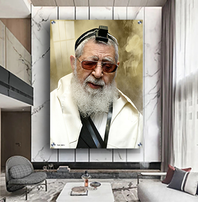 תמונה מעוצבת של הרב עובדיה יוסף עם תפילין