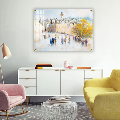 2009 - ציור אבסטרקט של ירושלים על קנבס או זכוכית מחוסמת