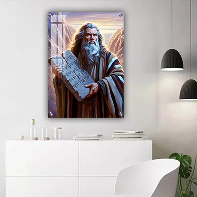 2010 - ציור יהדות של משה רבנו מחזיק את לוחות הברית על קנבס או זכוכית