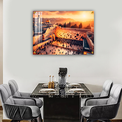 3113 - ציור של הכותל המערבי בשקיעה על קנבס או זכוכית מחוסמת