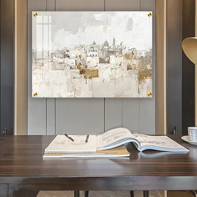 2021 - ציור אבסטרקט של חומות ירושלים על קנבס או זכוכית מחוסמת