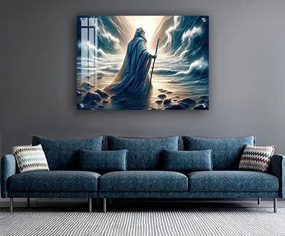 2051 - ציור יהדות של משה רבנו בקריעת ים סוף להדפסה על קנבס או זכוכית