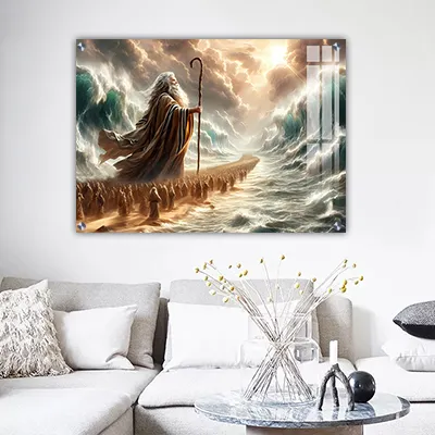 2055 - ציור יהדות של משה רבנו בקריעת ים סוף להדפסה על קנבס או זכוכית