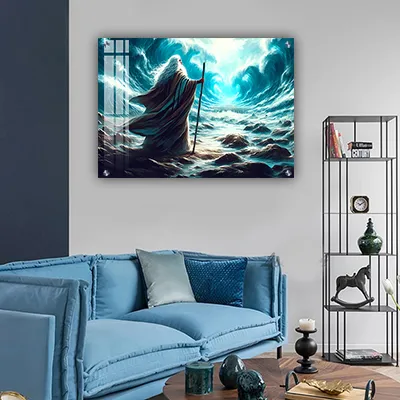 2059 - ציור יהדות של משה רבנו בקריעת ים סוף