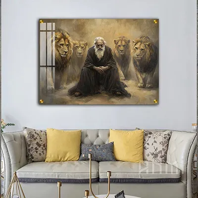 2089 - ציור של דניאל בגוב האריות על קנבס או זכוכית