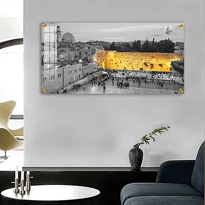 3004 - תמונה מעוצבת של הכותל המערבי בשחור לבן עם נגיעות בזהב