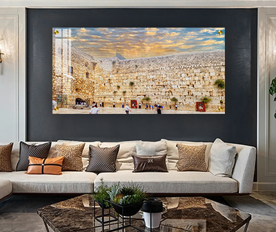 3027 - ציור מלבני של הכותל המערבי בשקיעה על קנבס או זכוכית