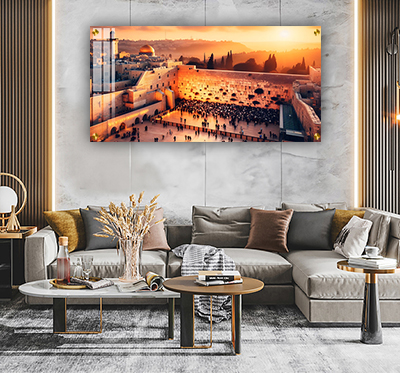 3113 - ציור פנורמי של הכותל המערבי בשקיעה על קנבס או זכוכית מחוסמת