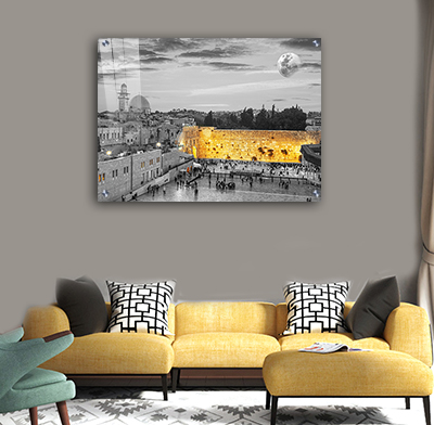 3004 - תמונה מעוצבת של הכותל המערבי בשחור לבן עם נגיעות בזהב